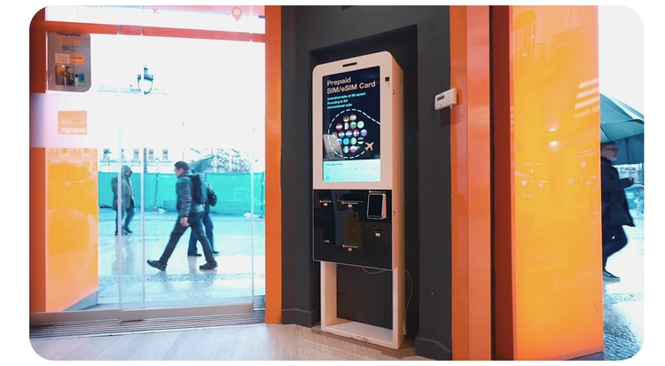 Digital kiosk of pedestal in store