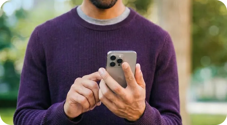 A young man carefully reading an official notification she received on her cell phone.
